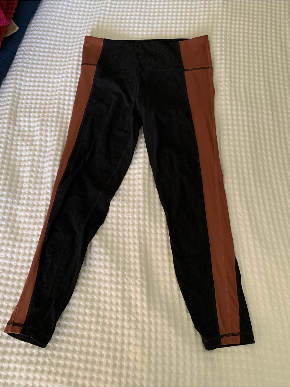 Athleta Black Leggings with Brown Side Panels